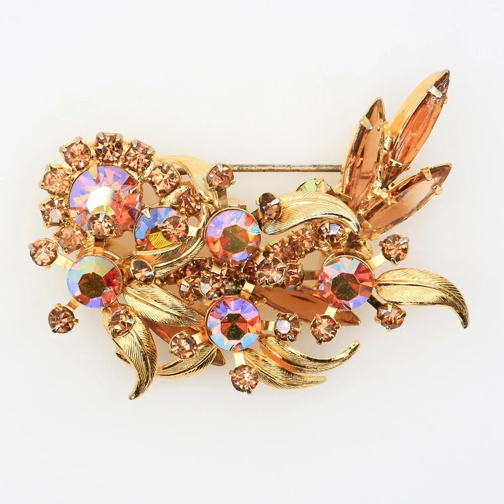 Juliana D&E AB Rhinestone Venus Flame Floral Brooch Pitman Book Piece 1960s